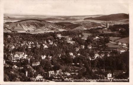 Wartburg, Blick auf Eisenach, BurschenSchaftsdenkmal u. Burschenhaus